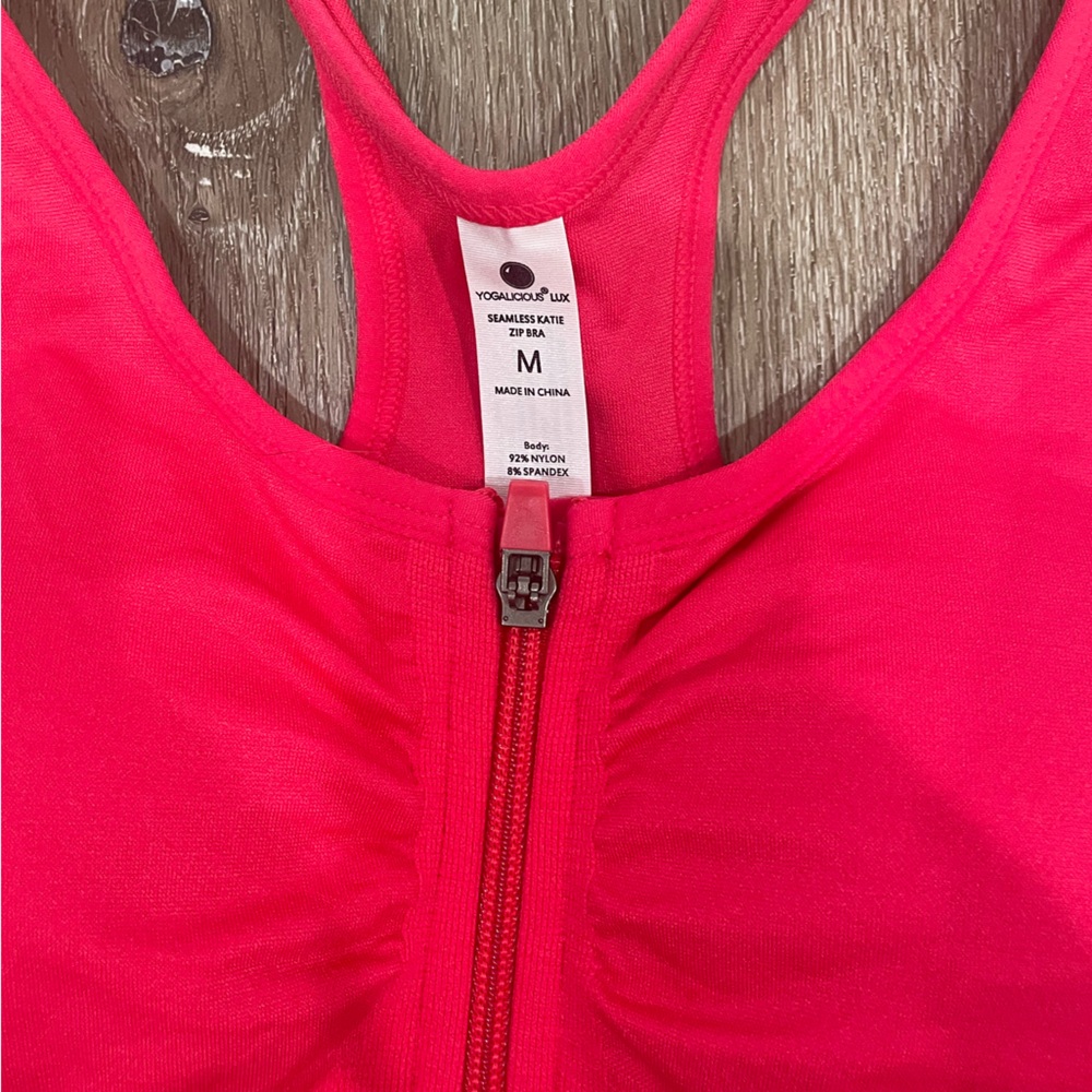 NWT Women's Pink Zip-Front Yogalicious Lux Seamless Katie Sports Bra - Picture 3 of 6